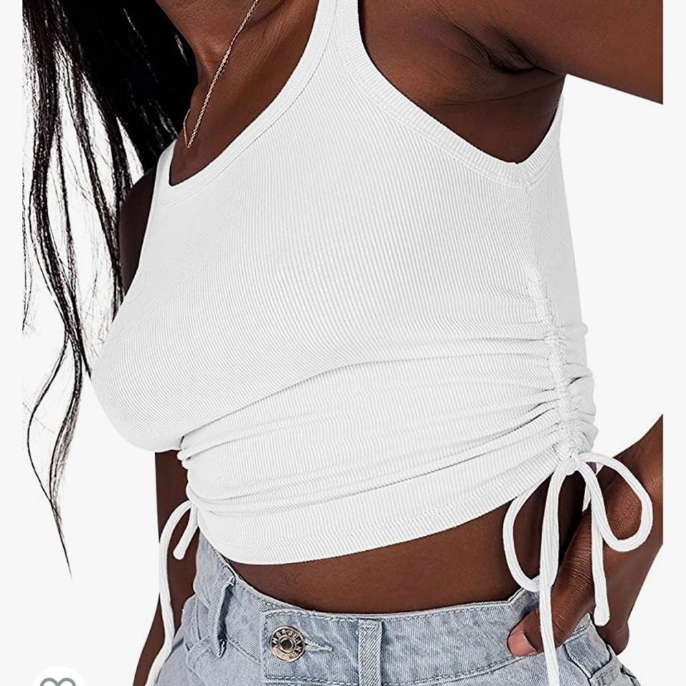 Ribbed drawstring crop tops